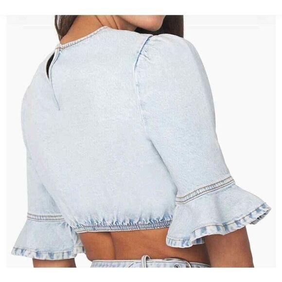 WeWoreWhat WWDT48-1 Women's Sz Small Indigo Comfort Cropped Denim Top - Picture 8 of 8